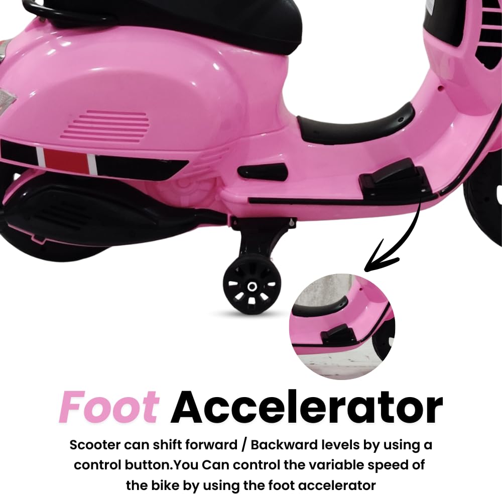 Authentic licensed pink Vespa ride-on scooter for children, 12-volt battery powered with realistic design and training wheels WWW.USMILE.TOYS